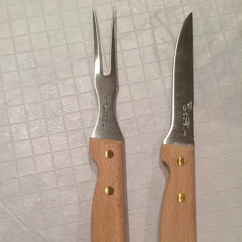 Thiers DUROL France Set of 12 Piece Steak Forks and Knives leather in Wood Block